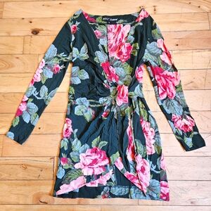 Betsey Johnson Black Floral Long Sleeve Blouse / Dress